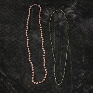 Elegant Pink and Green Beaded Necklace Set